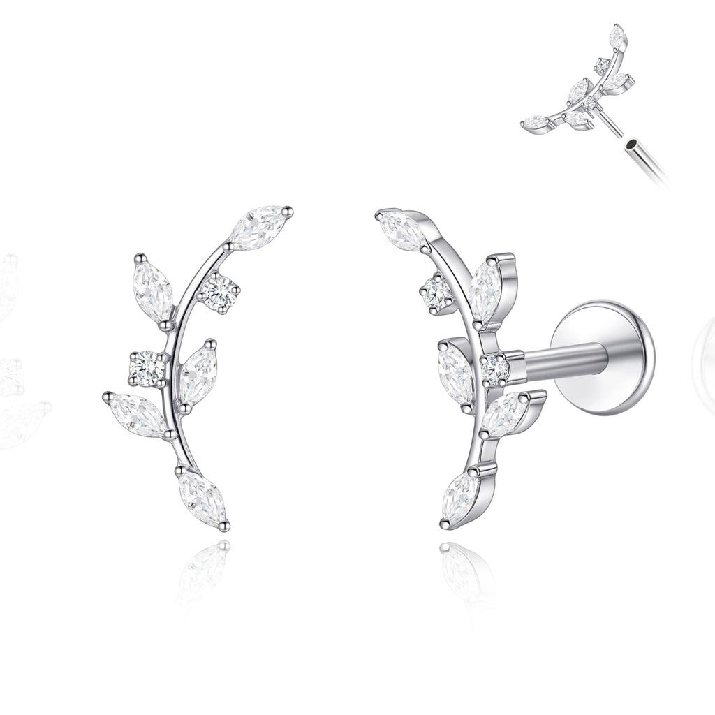 limerencia ASTM F136 Threadless Push in Titanium Earrings,Hypoallergenic Flat Back Cubic Zirconia 18G 6mm 8mm Body Piercing Studs for Cartilage Helix Tragus Conch(a pair)