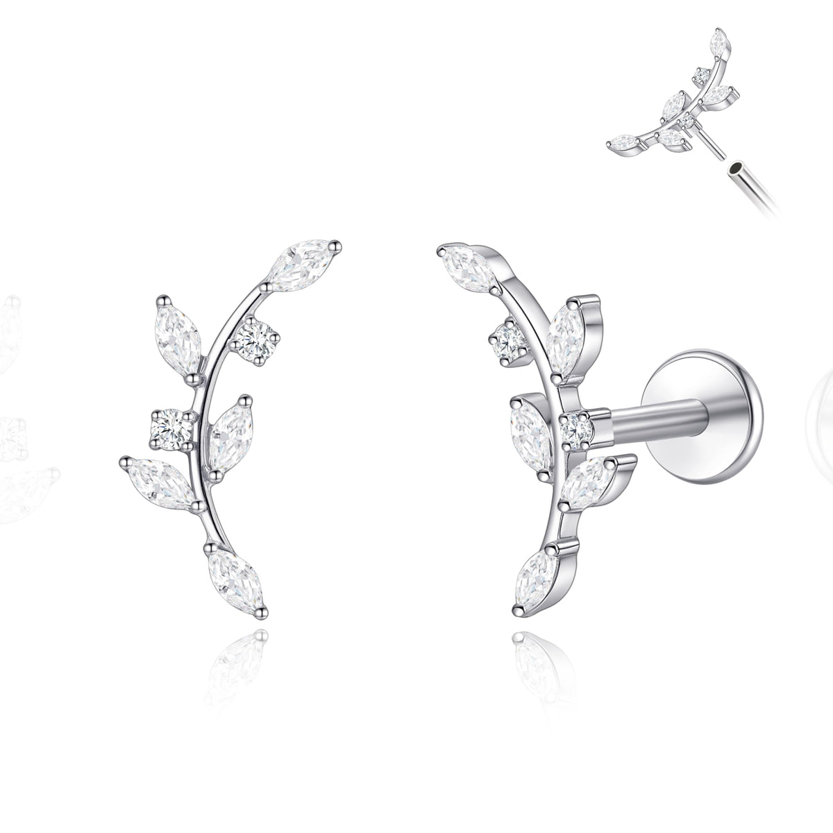limerencia ASTM F136 Threadless Push in Titanium Earrings,Hypoallergenic Flat Back Cubic Zirconia 18G 6mm 8mm Body Piercing Studs for Cartilage Helix Tragus Conch(a pair)