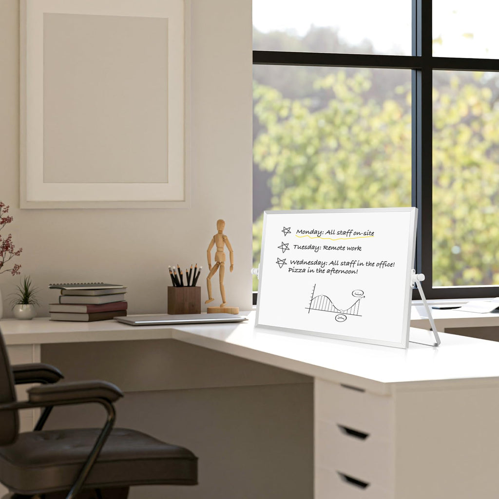 AMUSIGHT Double-Sided Magnetic White Board with Stand, 16" x 12"