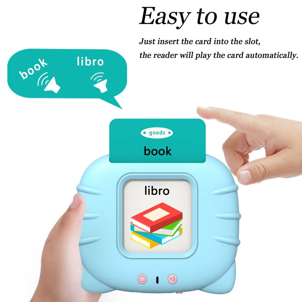 Startcan Spanish & English Talking Flash Cards for Toddlers 1 2 3 4 5 6, Audible Toys for Kids to Learn Spanish - 258 Cards and 516 Words(Blue)