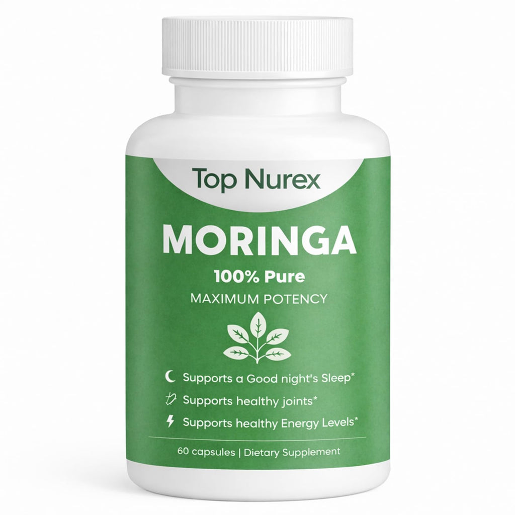 Top Nurex Moringa Capsules - Natural Green Superfood Supplement for Sustained Energy, Immune Support & Digestive Wellness - Non-GMO, Vegan, 60Ct