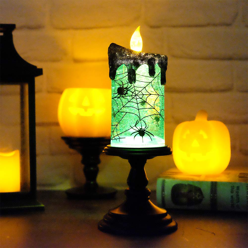 Eldnacele Spider Halloween Snow Globe Flameless Candle Battery Operated