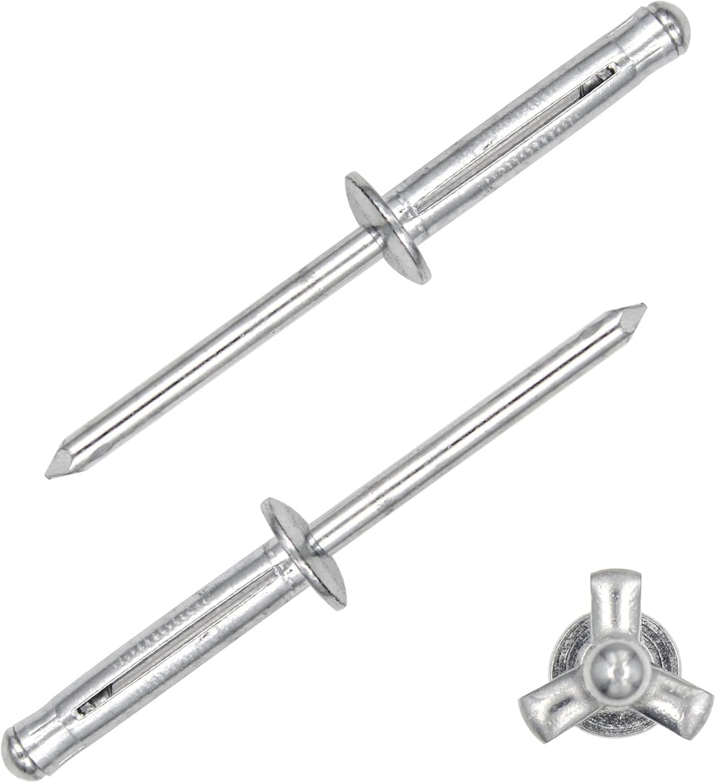 ALLCLEAN 3/16" x 1" Tri-Fold Rivets Assortment - 120Pcs,Silver Tri-fold Exploding Pop Rivets Solid Aluminum Tri Grip Rivets Bulb Style Rivets for Kayak Marine Boat