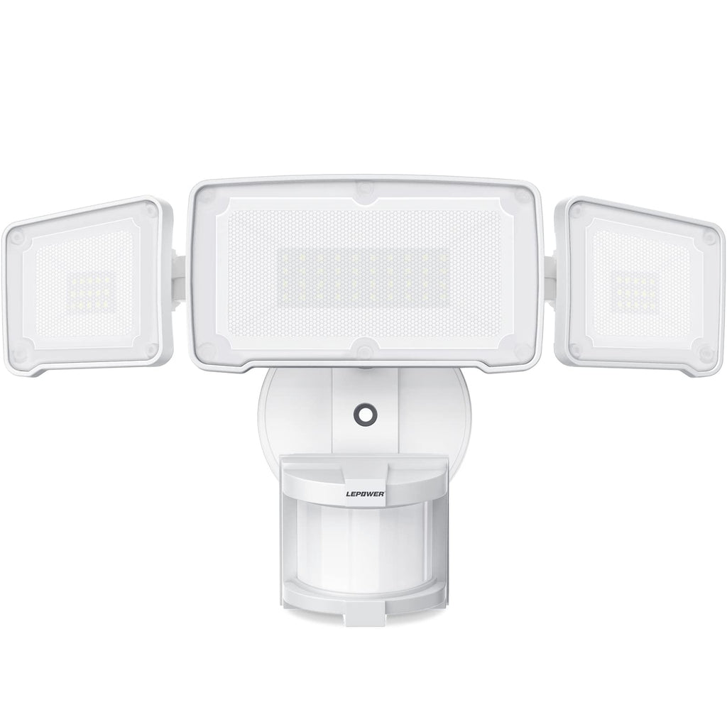 LEPOWER LED Security Lights Motion Sensor Light Outdoor, 38W 4200LM Light, 5500K, IP65 Waterproof, 3 Head Detected Flood Light for Garage, Yard, Porch (White)