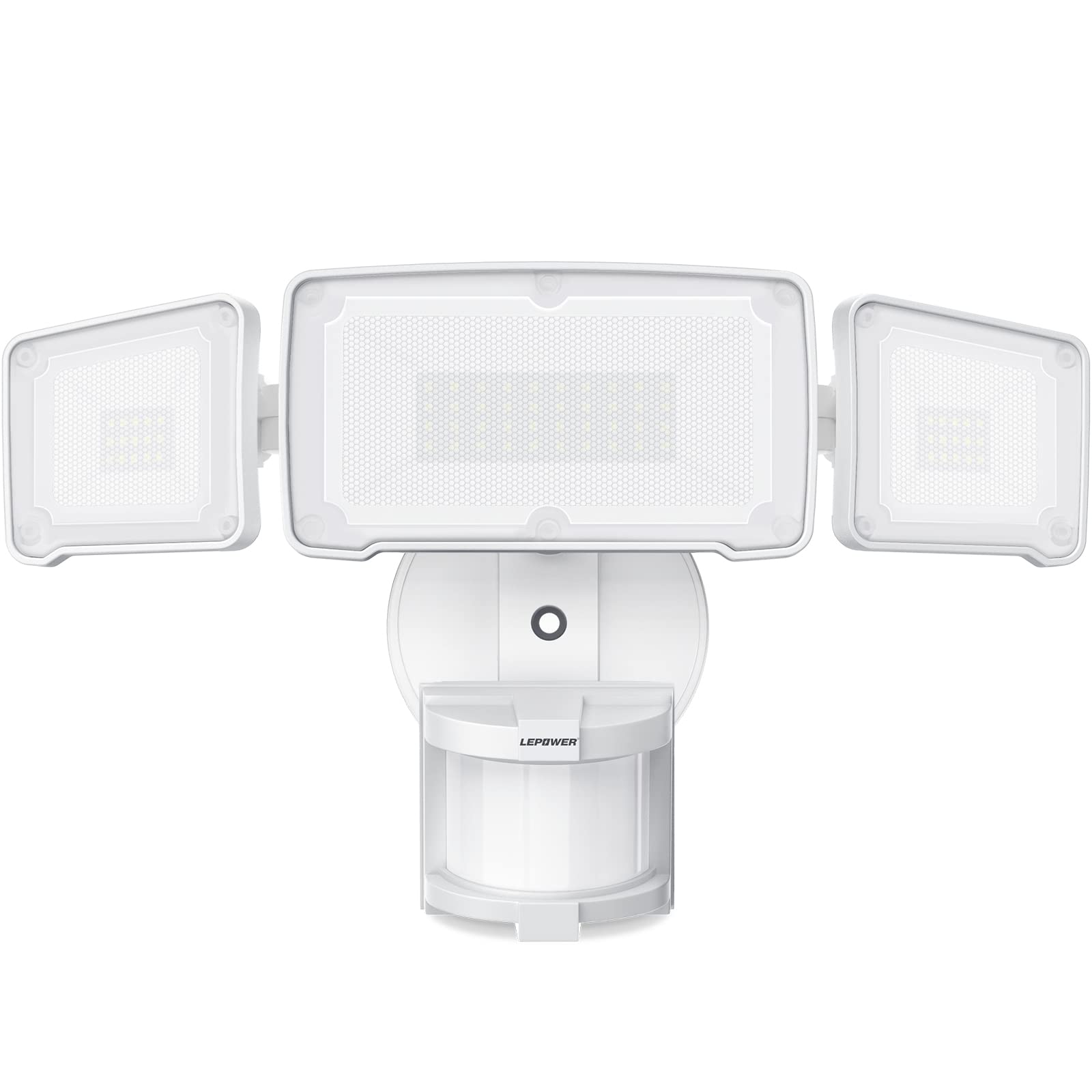 LEPOWER LED Security Lights Motion Sensor Light Outdoor, 38W 4200LM Light, 5500K, IP65 Waterproof, 3 Head Detected Flood Light for Garage, Yard, Porch (White)