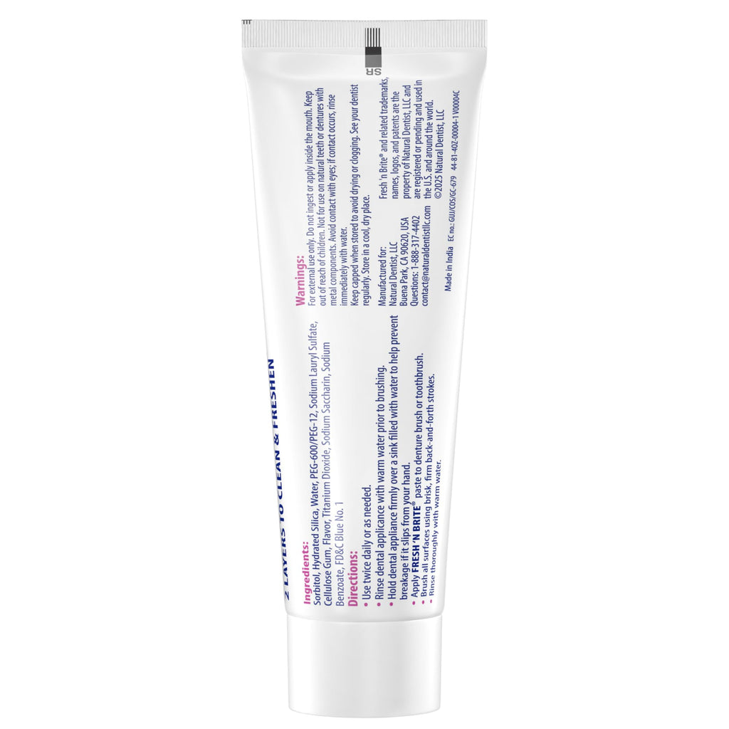 Fresh 'n Brite Denture Cleaner Paste, ADA Accepted Dual Action Formula for Fresh Breath & Gentle Care of Dentures, 1 Count
