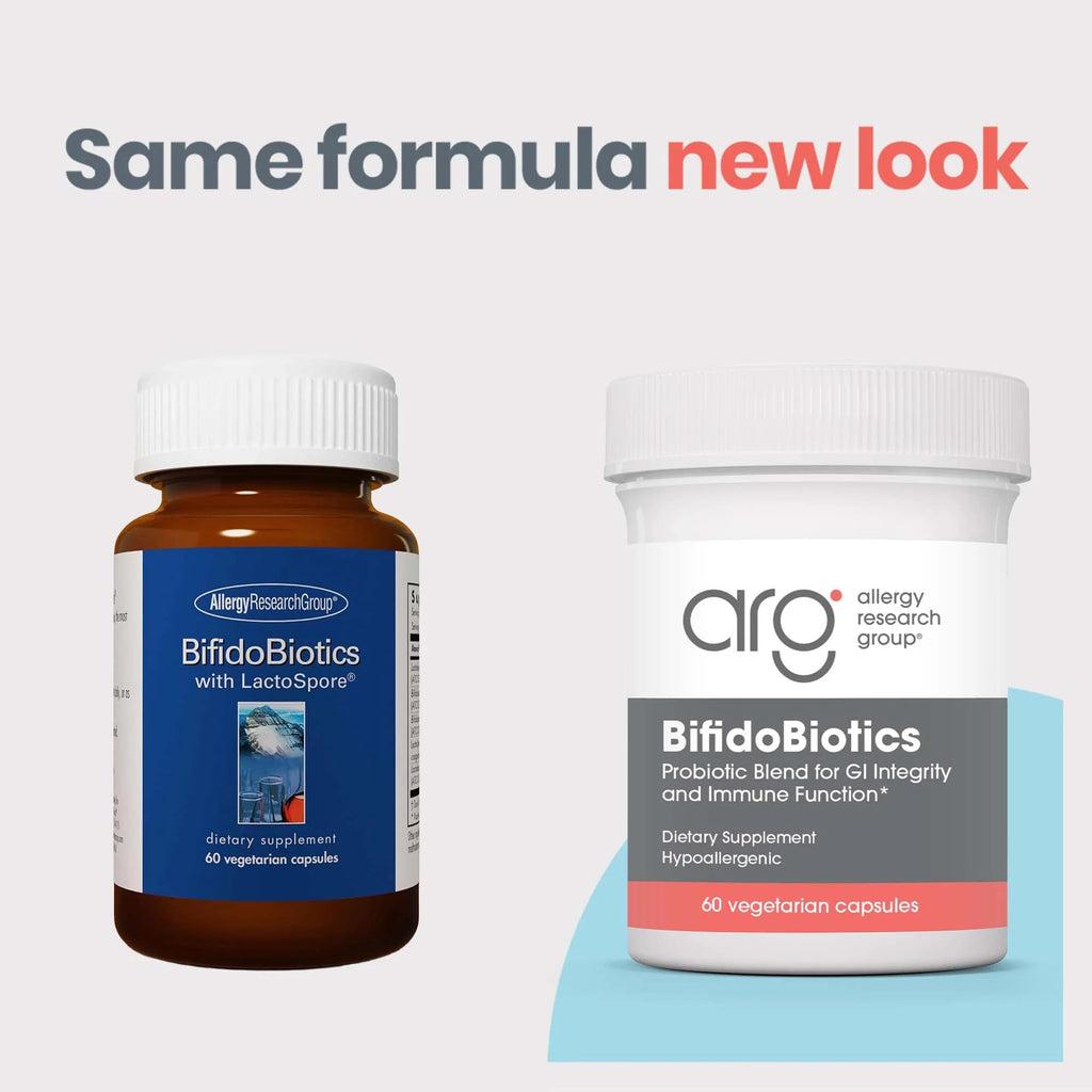 ARG BifidoBiotics with LactoSpore - Probiotic Blend - Supports Digestive Health - Helps Maintain Intestinal Balance - Dairy-Free Probiotics - Vegetarian & Hypoallergenic - 60 Servings - 60 Capsules