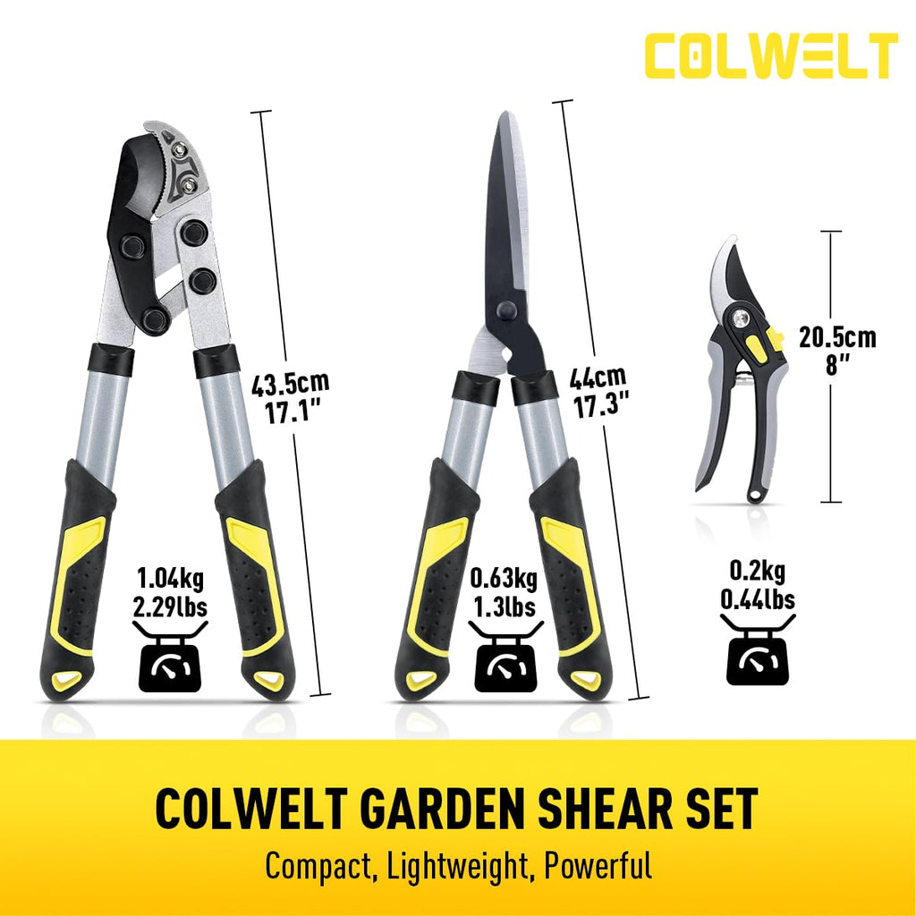Colwelt Garden Shears Set 3Pc, 17’’ Hedge Shears Loppers for Gardening Tool