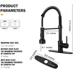 DJS Kitchen Faucets with Pull Down Sprayer LED Light Single Handle 1 or 3 Holes Spring Kitchen Sink Faucet with Deck Plate for Farmhouse RV Vessel Basin