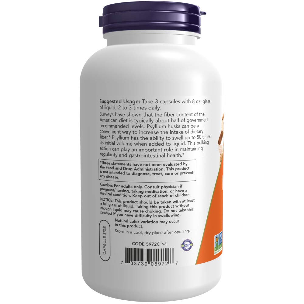 NOW Foods Psyllium Husk 500mg, 500 Capsule (2 Pack)