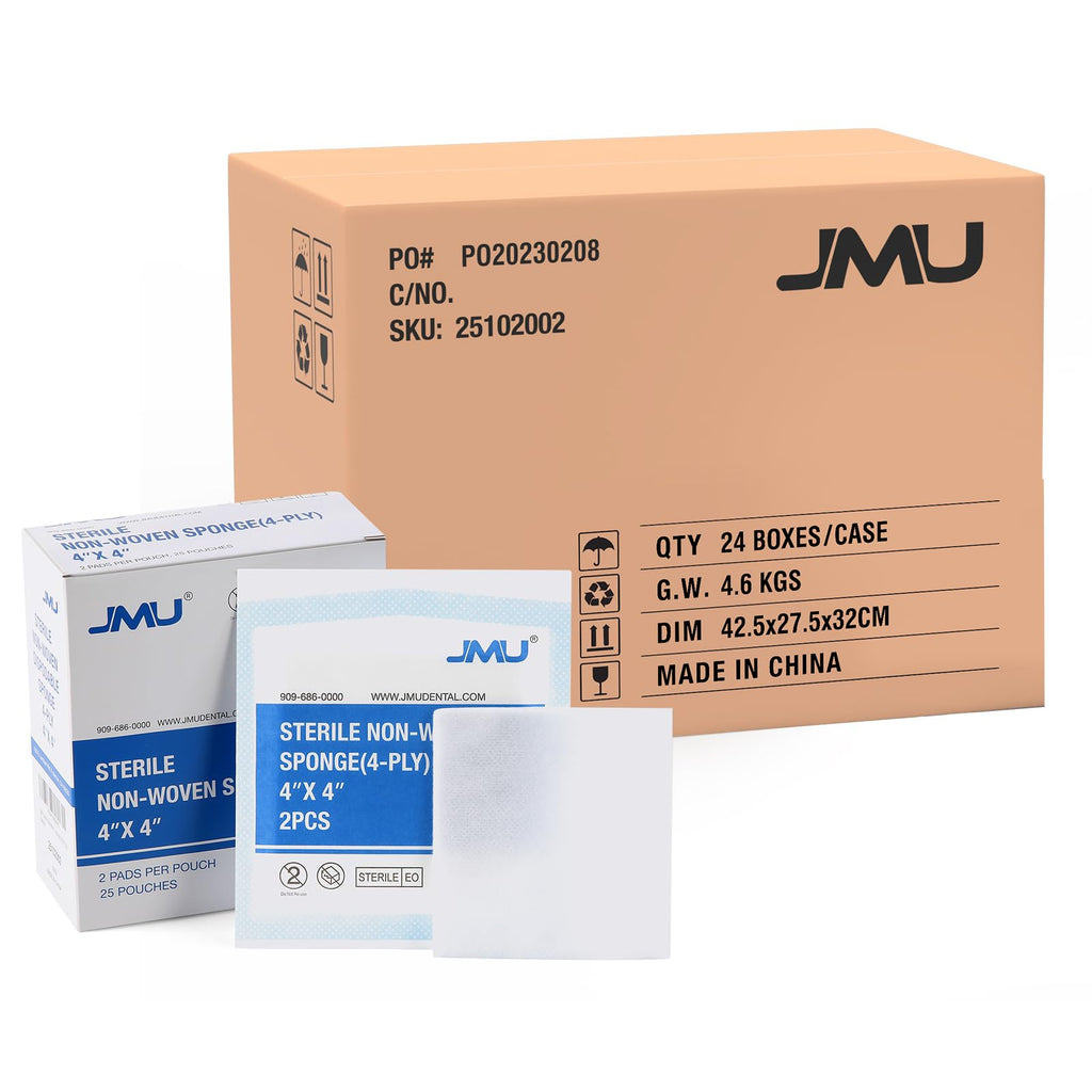JMU Sterile Gauze Pads 4x4, 600 Packs - 2Pcs Per Pack, 1200 Pieces, Highly Absorbent Sterile Non-Woven Gauze Sponges, Case/24 Box