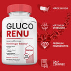 Gold Nutra GlucoRenu Capsules, GlucoRenu Pills, Maximum Strength All Natural Vitamin Supplement Formula, 60 Capsules per Bottle (3 Pack)