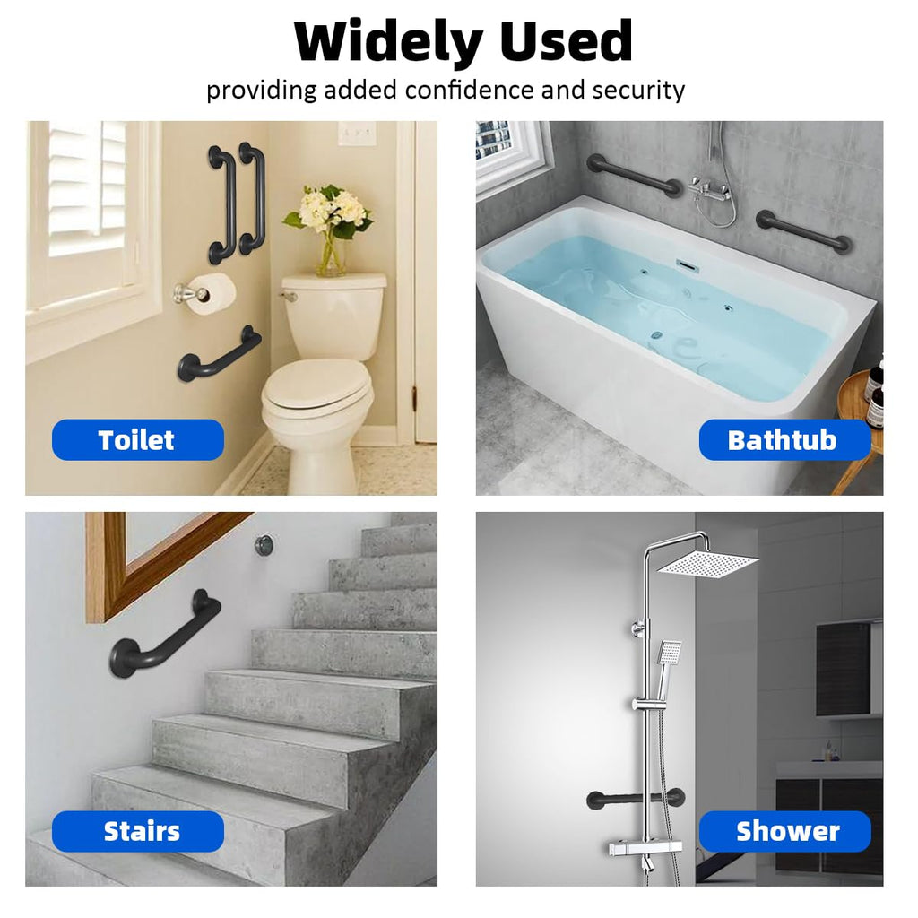 Metal Industrial Stairs Grab Bars Wall Mounted Handrail Staircase Steps Safety Bar Indoor Exterior Outdoor Deck Hand Rail Matte Black Frame Pipe Handle for Elderly (24 Inch 1 Pack)