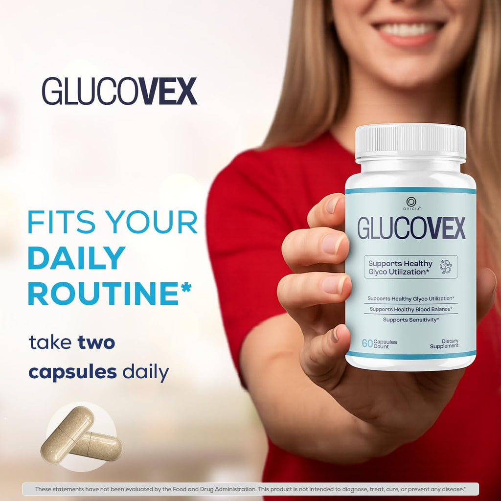 Glucovex Supplement Capsules - Official Glucovex Support Premium Pills Advanced Formula with All Natural Ingredients, Maximum Strength for Wellness & Overall Health, 60 Capsules for 1 Month