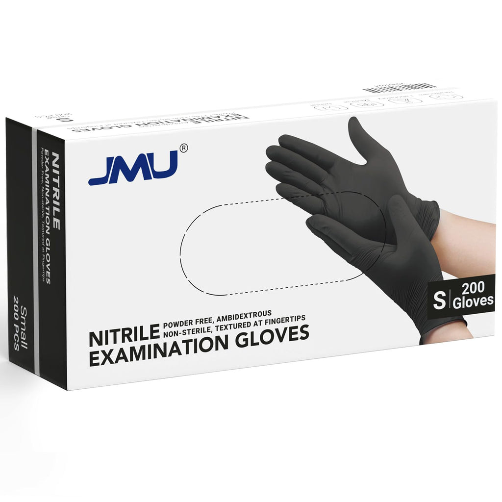 JMU 200 Black Nitrile Gloves Small, 3.5Mil Disposable Gloves Latex-Free
