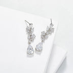 SWEETV Bridal Wedding Earrings for Brides Bridesmaides-Marquise Teardrop Earrings for Women, Cubic Zirconia Drop and Dangle Earrings for Prom or Pageant,Jewelry, Silver