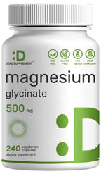 Deal Supplement Magnesium Glycinate 500mg, 240 Veggie Capsules | 100% Chelated for Easy Absorption | Essential Mineral Supplement | Non-GMO, Gluten-Free