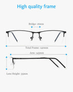 ANRRI Blue Light Glasses Mens Rectangle Semi Rimless Glasses Computer Gaming glasses for men Lightweight Titanium Black Eyewear