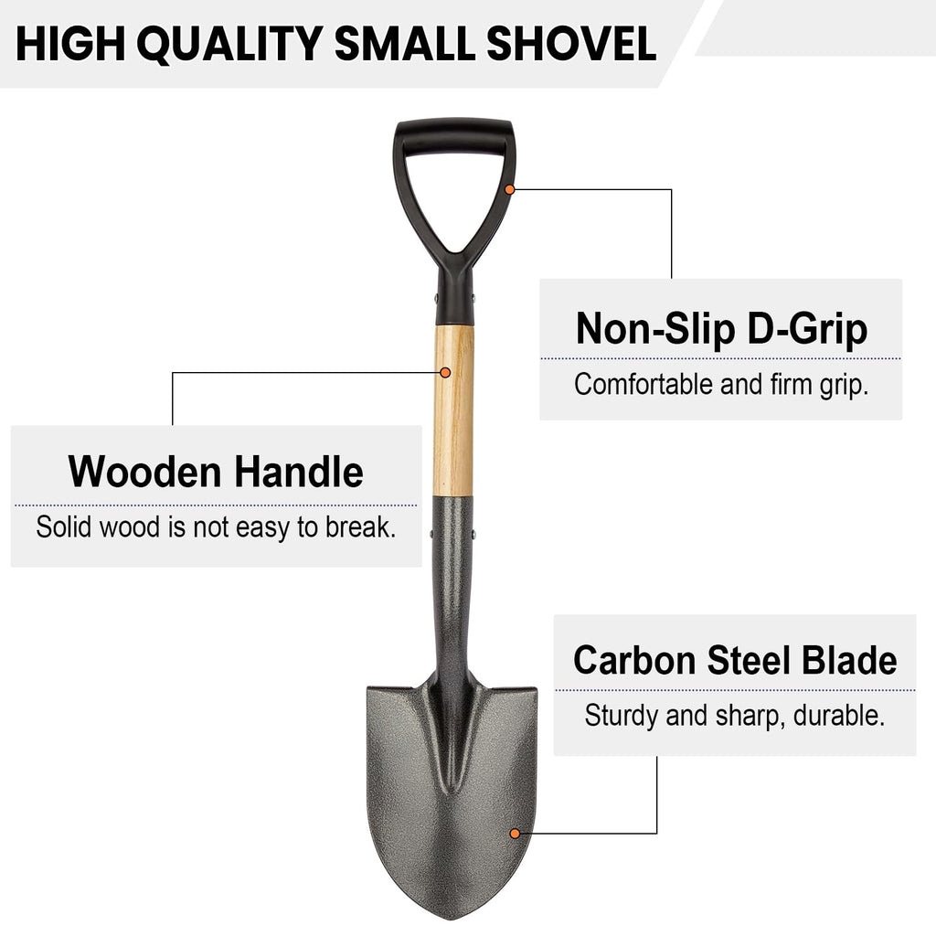 VNIMTI Shovel for Digging, Round Small Shovel with Wooden D-Handle, Metal Garden Shovel for Gardening, 28 Inches