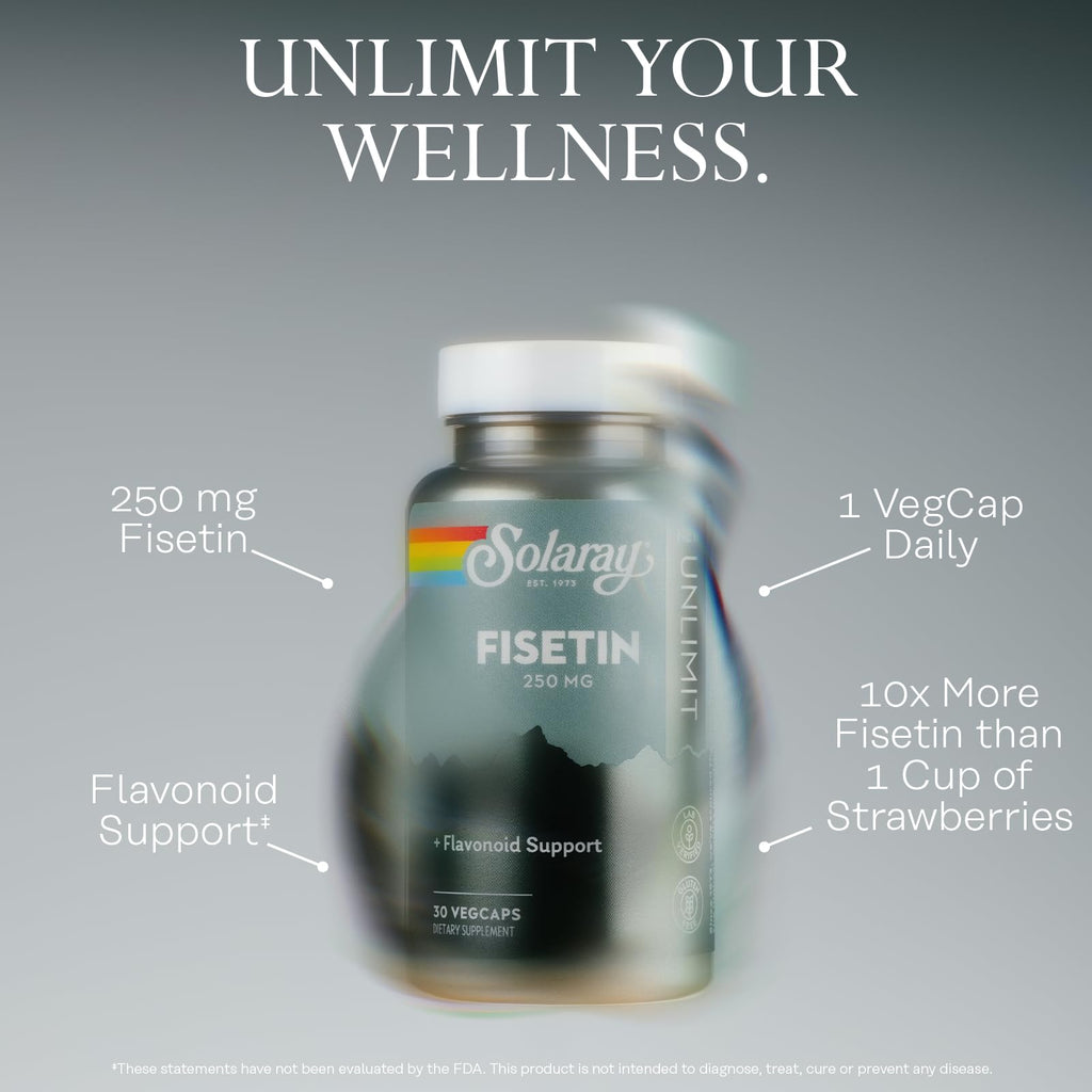 SOLARAY Fisetin 250 mg - Flavonoid & Antioxidant Support for Longevity - Once Daily Formula - Vegan, Gluten Free Fisetin Supplements - 30 Servings, 30 VegCaps