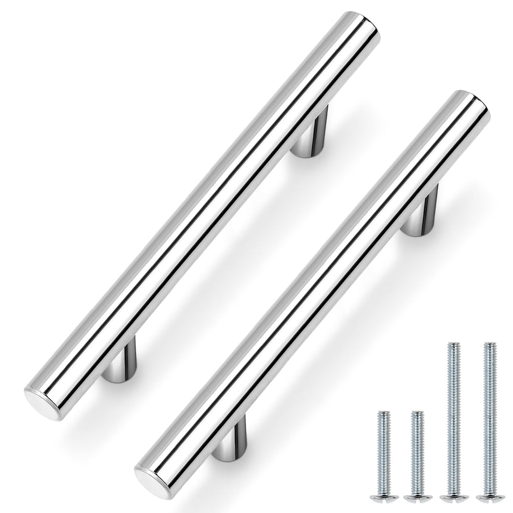 Probrico 5 Pack| Chrome Cabinet Pulls 4" Hole Centers, Polished Chrome Cabinet Hardware Stainless Steel Kitchen Cabinet Handles Dresser Pulls T Bar Style