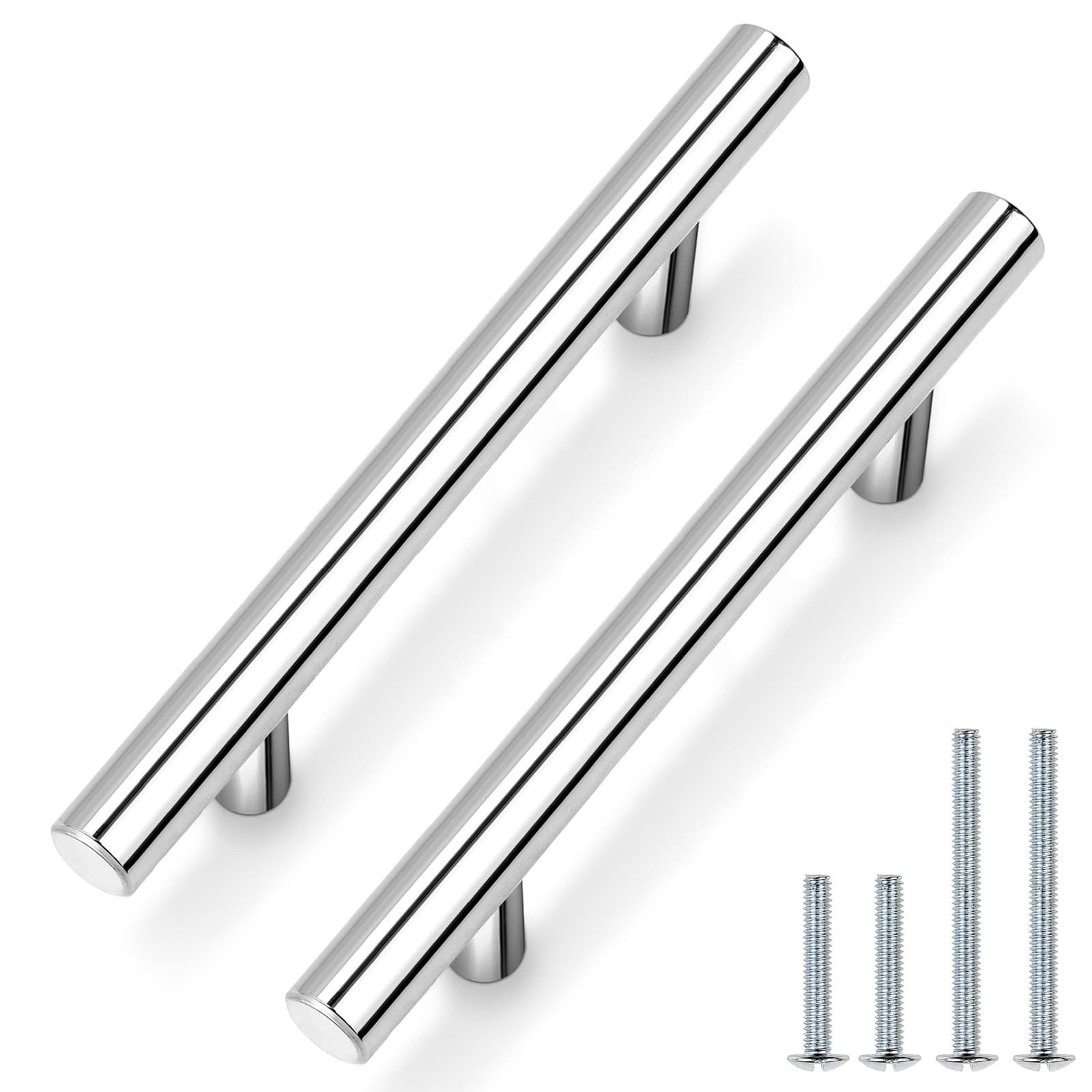 Probrico 5 Pack| Chrome Cabinet Pulls 4" Hole Centers, Polished Chrome Cabinet Hardware Stainless Steel Kitchen Cabinet Handles Dresser Pulls T Bar Style