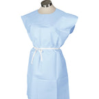Avalon 813 Patient Gowns, Blue (Pack of 50) ― Tissue/Poly/Tissue ― Open-Back, Waist-Tie, Short-Sleeve Medical Gowns ― Disposable Exam Gowns ― Standard Size 30” x 42” ― Latex-Free Medical Supplies