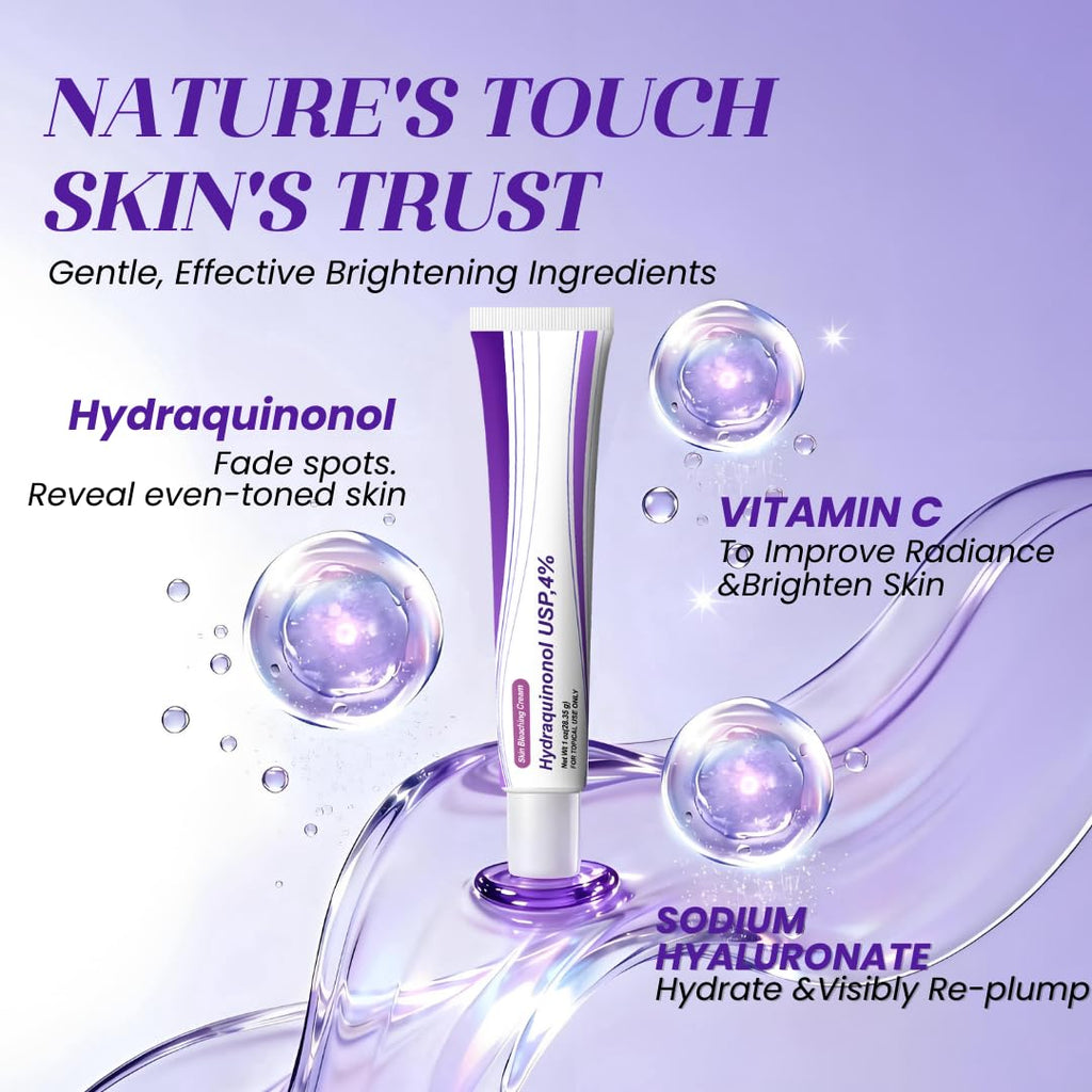 Rivocoda Hydraquinonol Dark Spot Brightening Cream - 4% Bleaching Cream, Non-Irritating Hydrating, For All Skin Types, 1oz