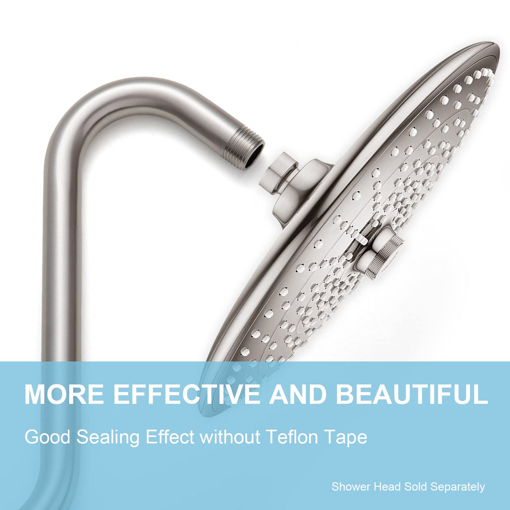 OFFO Shower Head Extension Arm 10 in, Brushed Nickel S Shaped Shower Arm with Flange High Rise Goose Neck Shower Arm Extension