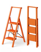 HillhutApex 3 Step Foldable Aluminum Step Ladder with Handgrip, Anti-Slip Pedal, 330 lbs Capacity, Lightweight & Portable for Home, Kitchen, Office, Garage (Orange)
