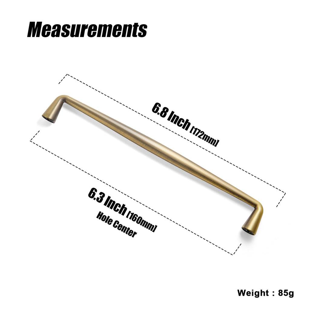 Goo-Ki Brushed Brass Bronze Zinc Alloy Cabinet Handles - 6.3''(160mm) Hole Center Affordable Luxury Cabinet Pull Hardware for Bedroom, Kitchen, 6 Pack