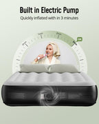 Airefina Queen Air Mattress with Built-in Pump 13", Comfort Blow up Mattress in 3 Mins Inflation/Deflation, Queen Size Inflatable Bed with Flocked Top for Camping, Home, Guest, Portable 80x60x13in
