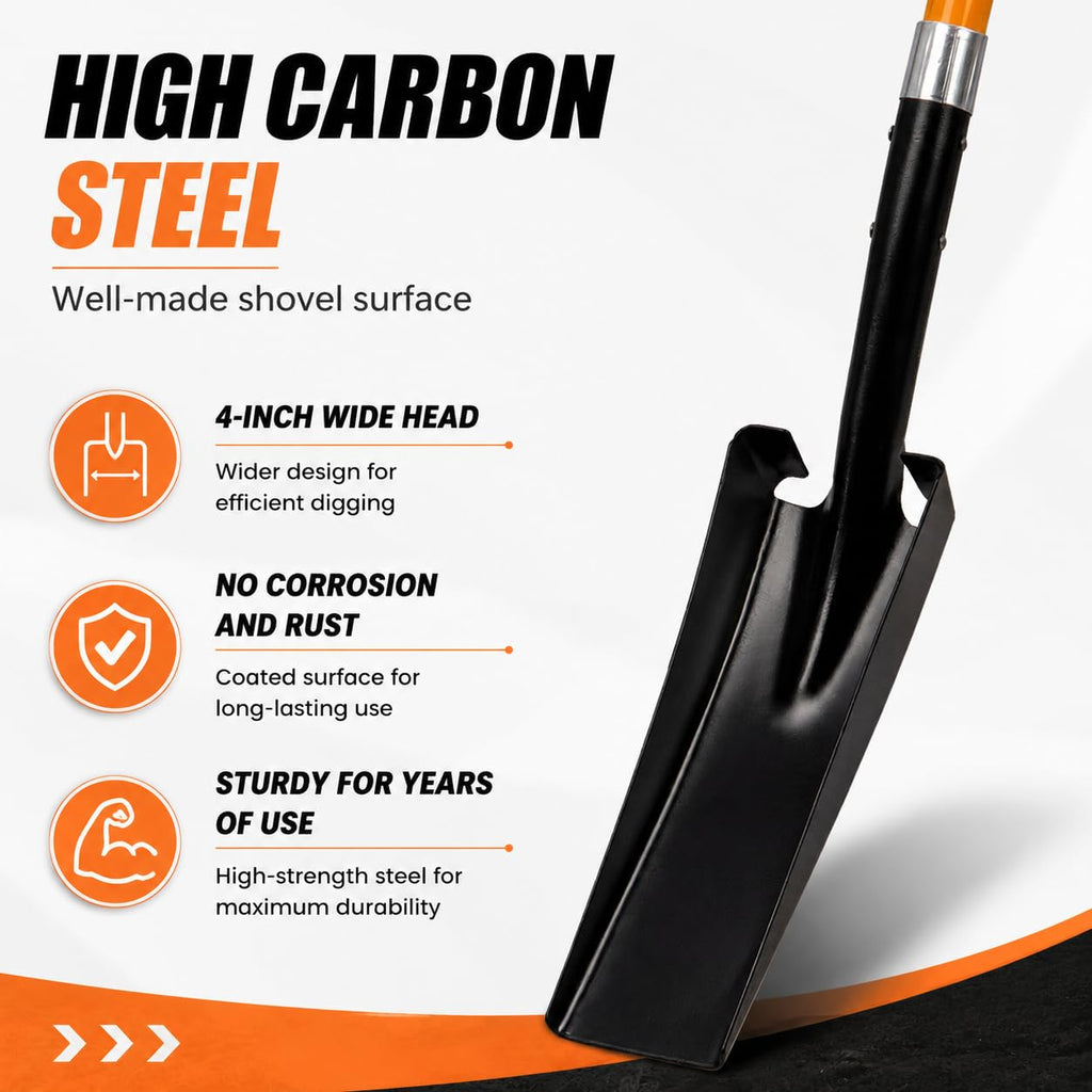 VNIMTI Trench Shovel for Clean Trenches, 4-Inch Trenching Shovel with Fiberglass Handle, 58 Inches
