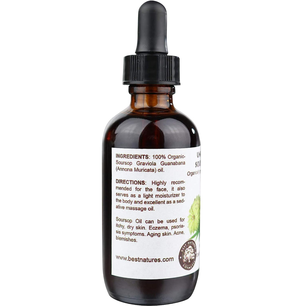Best Nature's Cosmetics Virgin Soursop Graviola Guanabana Oil (Organic, Undiluted, Cold Pressed, Unrefined) 4 oz / 120 ml – Natural Moisturizer for Dry and Damaged Skin.