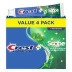 Crest + Scope, Active Fresh, Teeth Whitening Toothpaste for adults, 5.5oz 4 pack, Bad Breath Treatment, Breath Freshner, for Sensitive Teeth, Deep Stain remover, Travel Size Toiletries
