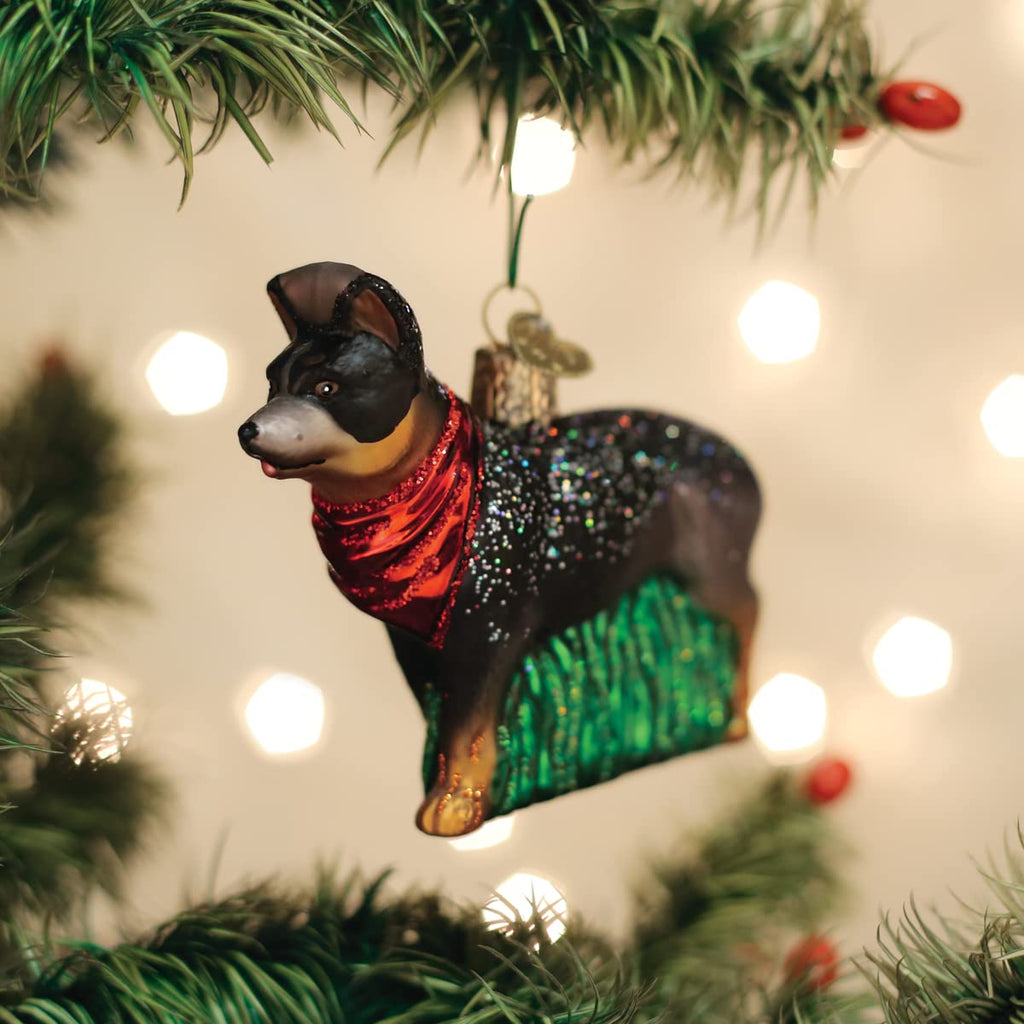 Old World Christmas Australian Cattle Dog Glass Blown Ornament for Christmas Tree, Handcrafted Holiday Decoration, Dog Collection