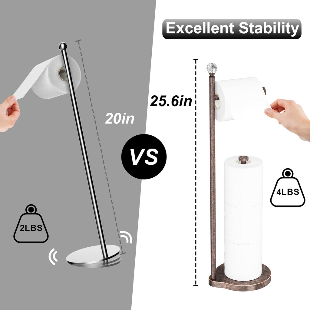 KASUNTO Toilet Paper Holder for Bathroom, Heavy Weighted Metal Free Standing Toilet Paper Storage with Crystal Ball, Toilet Paper Stand for Bathroom Accessories, Oil Rubbed Bronze [Holds MEGA Rolls]