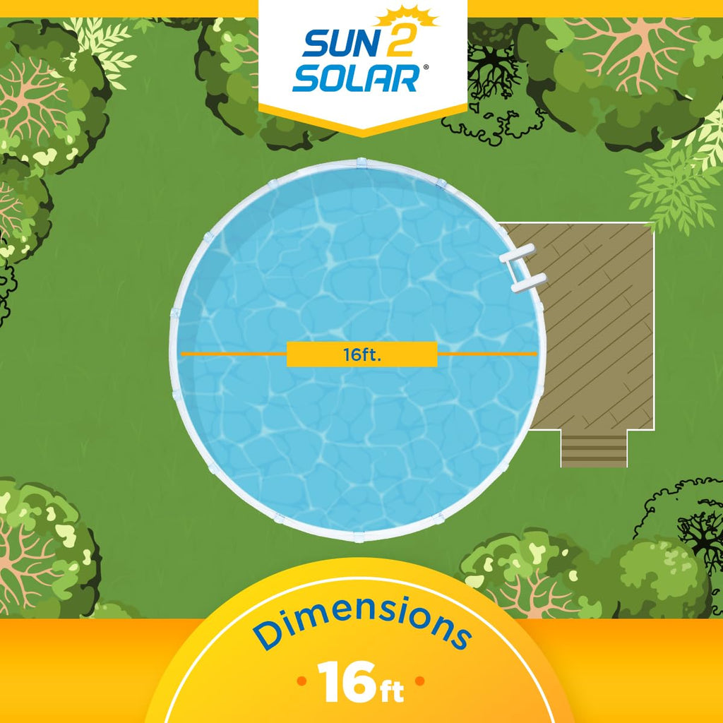 Sun2Solar Blue 16 ft Round Solar Cover | 8 Mil | Heat Retaining Blanket for Above Ground & Inground Swimming Pools | Sun's Energy Heats Pool | Bubble Heating Blankets | 800 Series