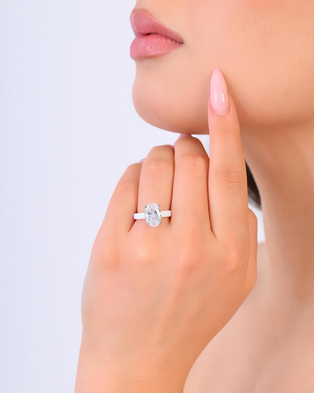 Rinfit Thin Silicone Ring for Her, Oval Cut CZ Stone - Wht/Sil, Size 6