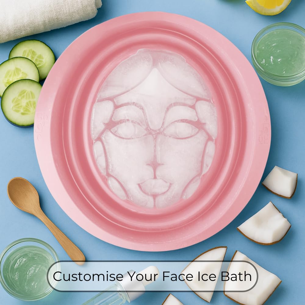 Icy-Mojo Facial Cold Plunge™ | Collapsible Silicone Ice Facial Bowl with Built-In Ice Tray | Portable Face Ice Bath for Skin Tightening, Puffiness, Acne Relief & Glow (Soft Pink) (Soft Pink)