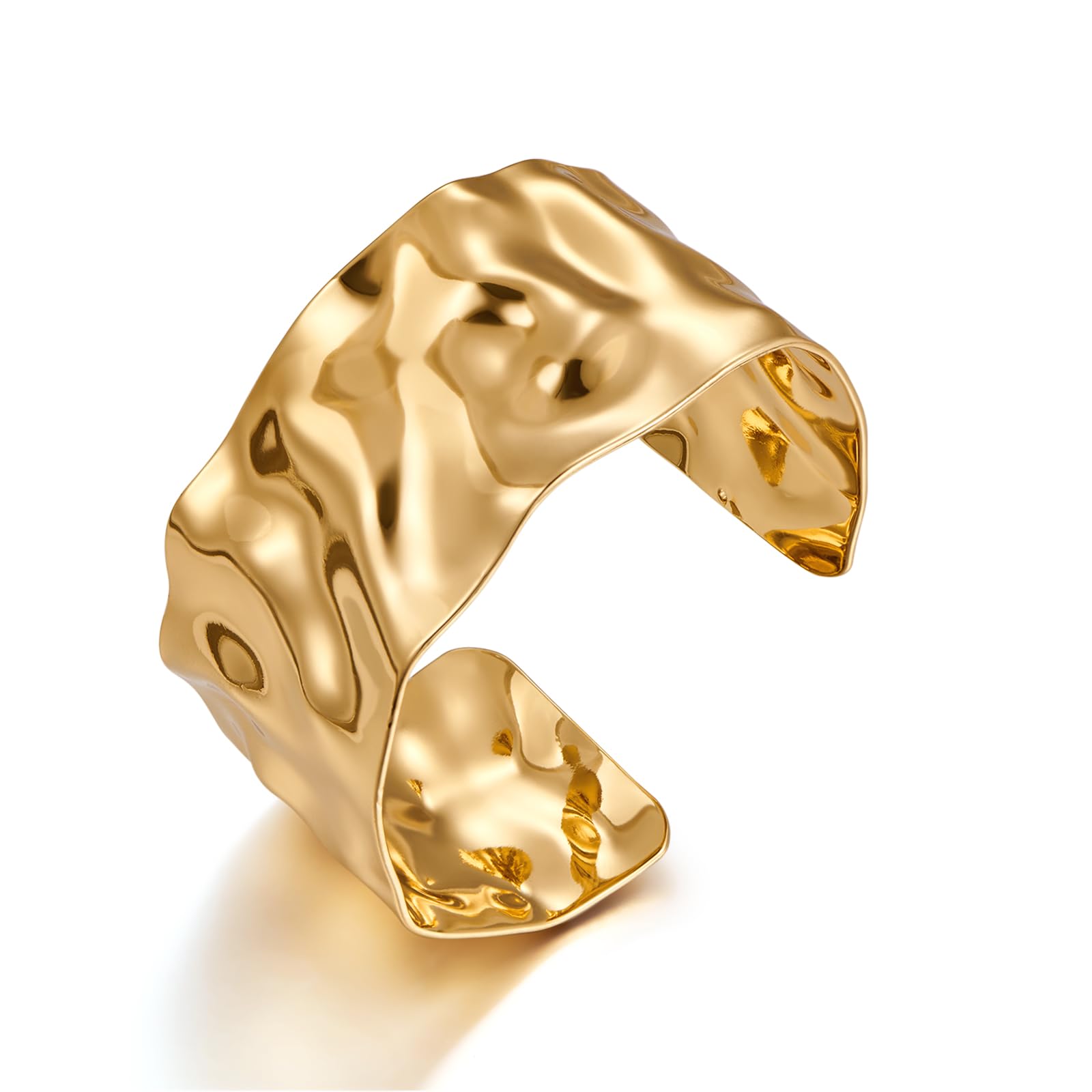 WOWORAMA Hammered Gold Chunky Cuff Bracelet for Women