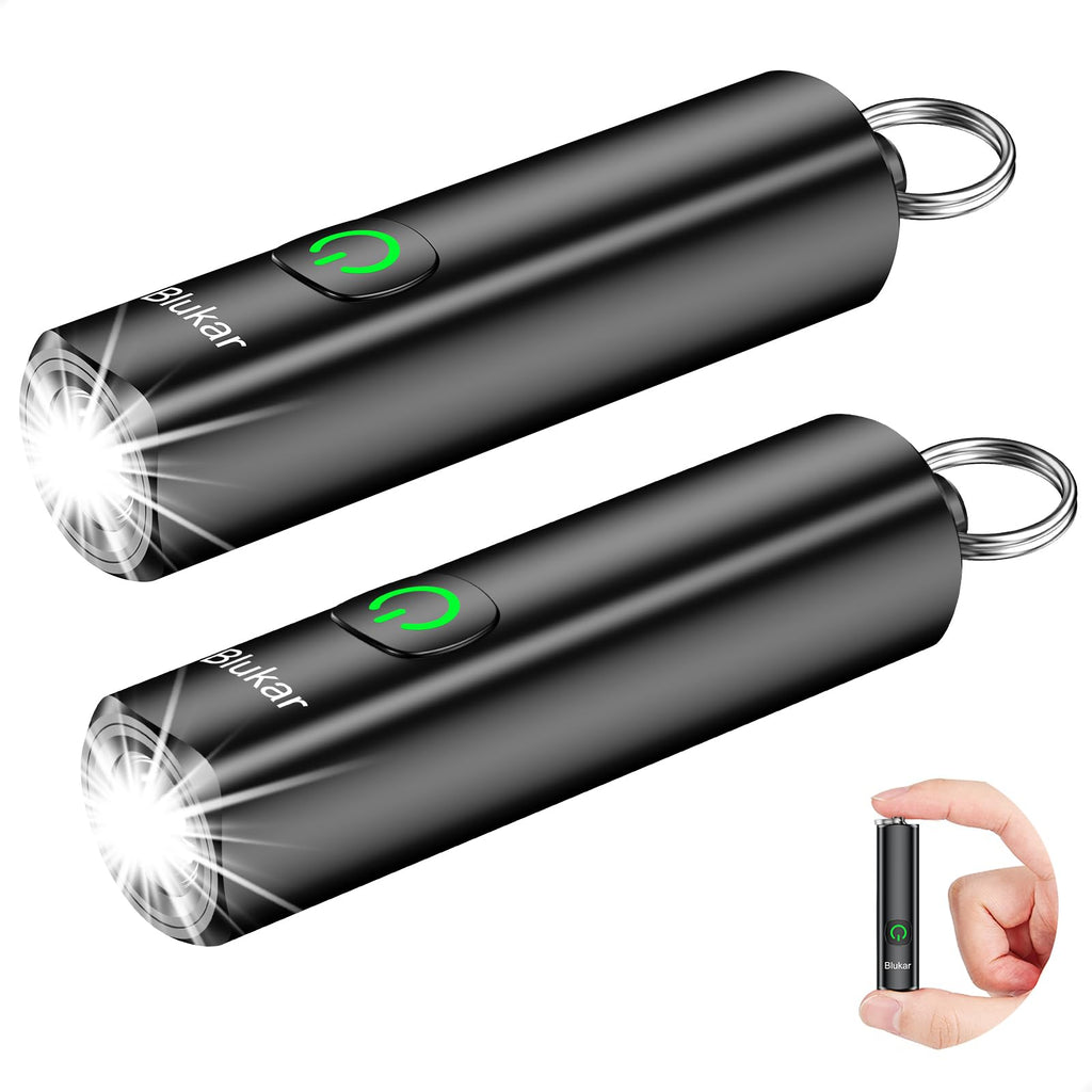 Blukar 2 Pack Rechargeable EDC Flashlight, 360L Mini Keychain Flash Light with 3 Lighting Modes, Memory Function, Waterproof, Compact and Portable Pocket Light for Everyday Carry, Emergency, Camping