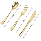 N9R 300PCS Gold Plastic Silverware, Heavy Duty Gold Plastic Cutlery Set Disposable Flatware Dinnerware, 100 Forks, 100 Spoons, 100 Knives, Perfect for Party, Wedding and Daily Use