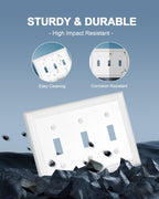 ZILLSEA Metal Wall Plates, Decorative Switch Plates and Outlet Covers (Pure White/3 Toggle 2 Pack)
