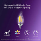 PHILIPS LED 75W BA11 E12 or E26 Adapter Base 3-Pack Ultra Definition Daylight (5000K) 700 Lumen (5.5W = 75W) Dimmable Flicker-Free Candelabra Light Bulbs