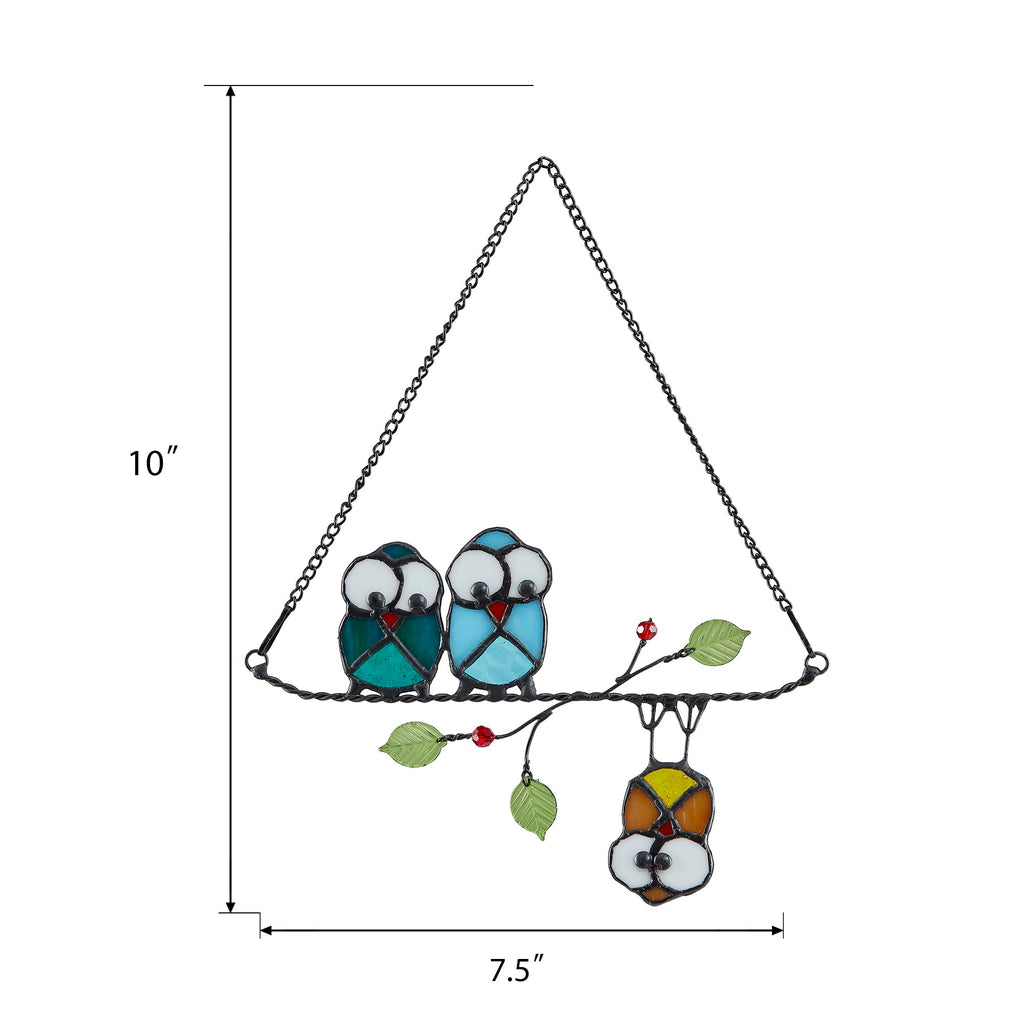 Rswardeleco Stained Glass Birds Window Hanging, Owl Suncatcher Decor