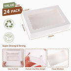 PFAMKEER 24pcs Cookie Boxes,14x10x2.5 Inch Large Bakery Boxes with Window for Pies Chocolate Strawberries Muffins Donuts Pastry Dessert Christmas(White) (White, 14 * 10 * 2.5inch/24pcs)