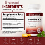 Naturonel Berberine HCl 1200mg Supplement - Supports Metabolic Health & Cellular Energy Metabolism - High Absorption Berberine Supplement for Metabolic Health (1 Bottle)