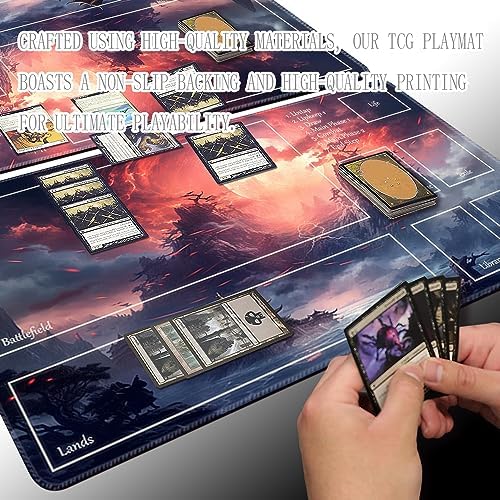 MTG Playmat Size 24x14in Free Storage Bags Non-Slip Backing, Ideal for Card Game Enthusiasts TCG Playmat (Red Sky at Night-Deck)