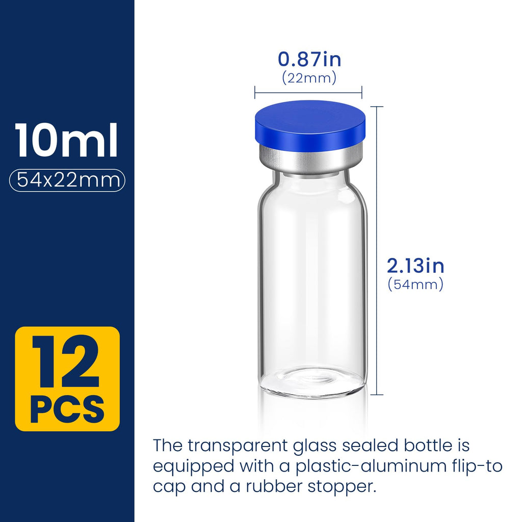 FURWEY 10ML Sterile Vials, Glass Empty Vials for Injection, 12 Pack